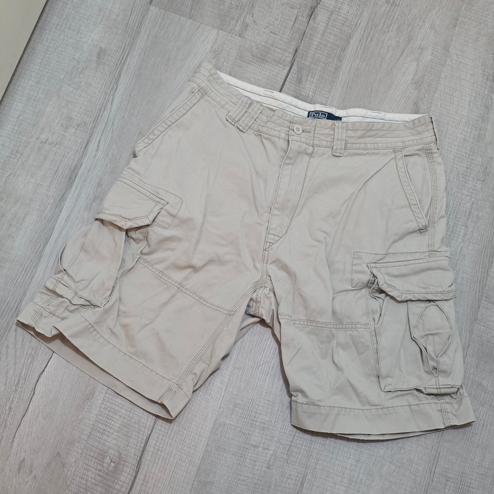 VTG Polo Ralph Lauren Men's Size 35 Khaki Cargo Shorts Classic Polo Chino Tan